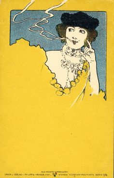 an old book with a woman talking on the phone