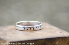 Personalized Hand Stamped Ring  Sterling by betsyfarmerdesigns, $25.00 Southern Jewelry, Stamped Ring, Hand Stamped Ring, Typewriter Font, Stamped Rings, Stamped Jewelry, Rings Simple, Dainty Ring, Pretty Jewellery