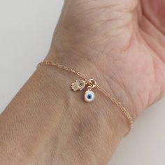 Evil Eye Charms For Bracelets, Aesthetic Jewelry Bracelets, Small Evil Eye Bracelet, Evil Eye Gold Bracelet For Women, Gold Evil Eye Bracelet, Evil Eye Gold Bracelet, Bracelet Evil Eye, Dainty Evil Eye Jewelry For Good Luck, Rose Gold Evil Eye Bracelet As Gift