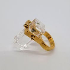 Reisen And Metal - 24k Gold-Plated Measurement: About 1x1x3 Cm Made In Italy (Item#Rb136) Luxury Square Ring As A Gift, Luxury Square Rings For Gifts, Gold Emerald Cut Crystal Ring Gift, Elegant Gold Square Rings, Elegant Square Gold Ring, Gold Rectangular Crystal Ring, Gold Square Cut Rings As A Gift, Gold Square Cut Ring For Gift, Elegant Gold Rectangular Crystal Ring