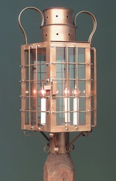 Nautical New England Post Light H1023P Copper Lanterns Exterior, Brass Carriage Lights, Copper Outdoor Lantern, Unlacquered Brass Lantern, Outdoor Landscape Design, Old Fashioned Street Lamp