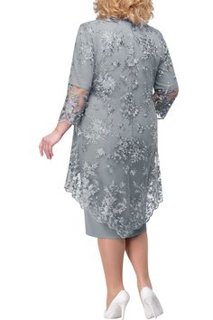 Mother Of The Bride Dress Elegant Plus Size Sheath Knee Length With Lace Jacket Evening Midi Dress, Elegant Casual Dress, Midi Dress Elegant, 파티 드레스, Vestido Plus Size, Embroidered Midi Dress, Uk Clothing, فستان سهرة, Women's Evening Dresses