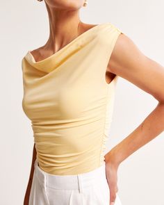 Slim-fitting top in our softAF cotton-modal fabric, with on-trend draping and ruching details along the bodice and off-the-shoulder detail. Ruched Top, Tie Neck Tops, Off The Shoulder, Casual Tops, Going Out, Fashion Inspo, Womens Tops, Fashion Outfits, Fashion Trends