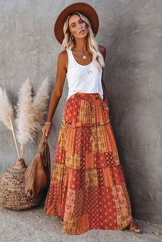 Deluca Patchwork Button Down Maxi Skirt - Sand - FINAL SALE Bohemian Style Skirts, Hippie Rock, Long Skirt Casual, Stile Boho Chic, High Waist Long Skirt, Maxi Rok, Rock Outfit, Maxi Skirt Boho, Women Bodycon Dress