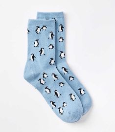 An irresistibly perfect gift for yourself or a lucky someone else, this soft and stretchy pair is cut in a perfect crew length. Loft Penguin Crew Socks Luminous Blue Women's by Loft Size Regular - One Size Luminous Blue Women's 55%, Polyester, 12%, Wool, 30%, Nylon, 3%, Cashmere, Machine, Washable Socks Exchange, Penguin Socks, Silly Socks, Funky Socks, Sock Shoes, Crew Socks, Penguins, Effortless Style, Fabric Care