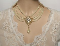 Bridal Pearl Necklace. Bride Necklace, Bridal Pearl Necklace, Embroidered Necklace, Bridal Choker, Chocker Necklace, Pearl Jewelry Wedding, Bridal Fashion Jewelry, Bridesmaid Jewelry Sets, Victorian Jewelry