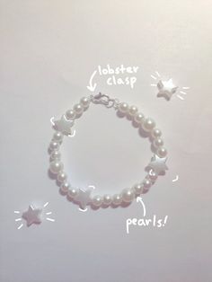 ★ Perfect bracelet to wear anywhere, simple but cute! Pearls are versatile and will go with most outfits, and the stars are a unique touch to add some more style! ★ This bracelet is homemade, and made and packaged with care! ★ Comes with sticker freebies! ★ IMPORTANT NOTE: These are FAUX, IMMATATION pearls. Bracelet Homemade, Sticker Freebies, Bracelet Stuff, Homemade Bracelets, Pearls Bracelet, Clay Bracelet, Simple Bracelets, Bracelet Ideas, Star Bracelet