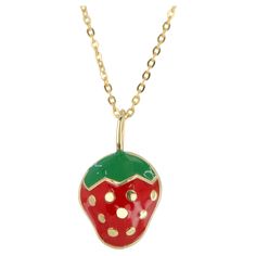 14K Gold Strawberry Necklace - Enamel Fruit Necklace Special desing necklace with enamel. It’s a manual labour product. ‘Handmade’. Fashionable product. This necklace was made with quality materials and excellent handwork. I guarantee the quality assurance of my handwork and materials. It is vital for me that you are totally happy with your purchases. Please feel free to ask every question of the details. Necklace Details: ◊ 14K Solid Gold ◊ With Hallmark �◊ 42 cm. Details: ◊ 14k yellow gold ◊ St Strawberry Necklace, Fruit Necklace, Diamond Free, Conflict Free Diamonds, Quality Assurance, Craft Gifts, Gold Pendant, Hallmark, Special Gifts