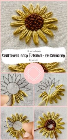 the instructions for how to make sunflower easy embroidery