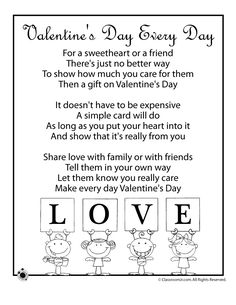 valentine's day poem for the kids to write on their hearts and share with them