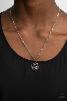 "Lotus Retreat": A shiny silver lotus blooms along a dainty silver chain, creating a whimsical pendant below the collar. Features an adjustable clasp closure. Sold as one individual necklace. Includes one pair of matching earrings. Silver Flower Necklace, Lotus Pendant, Bling Necklace, Paparazzi Accessories, Paparazzi Jewelry, Shiny Silver, Dainty Necklace, Silver Flowers, Necklace Earring Set