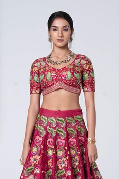 Editor's Note 3D Embroidered Enchanted Flower Rich Burgundy Lehenga Set With Embroidered Scallop Border Dupatta With Rose Gold Embroidery. Fabric: Dupion Color: Burgundy Care: Dry Clean Only Disclaimer: Product Color May Slightly Vary Due To Photographic Lighting Sources Or Your Monitor Setting. About the Designer Siddhartha Bansal, label epitomise its design philosophy touring around " Golden bird" nation to present day India, in the wanderlust for rich Craft and Culture presenting to the world Burgundy Lehenga, Blouse Yoke, Scallop Border, Sequin Flower, Embroidered Lehenga, Half Sleeve Blouse, Gold Embroidery, Flower Beads, Flower Embroidery