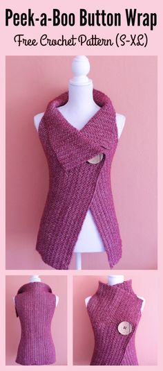 a pink knitted vest with buttons on the front and back, sitting on top of a mannequin