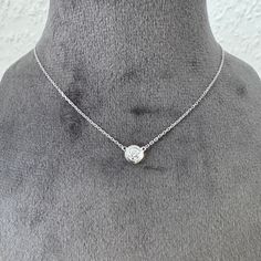 This elegant 45 cm necklace made of 14k white gold is adorned with a natural 0.16-carat diamond. The purity and brilliance of the stone in a stylish setting give this piece sophistication and refinement. Perfect for everyday wear, it will be a subtle accent to your look. PLEASE NOTE: If you place an order outside the European Union, local duties may apply. I am not responsible for covering these fees, and they are not included in the listed price. Please check with your customs office for possib Minimalist Cubic Zirconia Diamond Necklace For Formal Occasions, Formal Minimalist Cubic Zirconia Diamond Necklace, Elegant Silver Solitaire Necklace With Single Cut Diamonds, Timeless Silver Diamond Necklace With Vvs Clarity, Timeless Silver Round Cut Diamond Necklace, Minimalist White Gold Solitaire Necklace With Round Pendant, Silver Round Cut Diamond Necklace Timeless Style, Timeless Silver Diamond Necklace With Round Cut, Minimalist Diamond White Sterling Silver Necklace