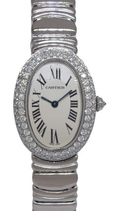 Contact us Have a question? Contact us. Free Shipping Complimentary next day delivery fully insured shipping. BUYER PROTECTION Security guaranteed with eBay buyer protection. Cartier Baignoire 18k White Gold Diamond Bezel Ladies Quartz Watch WB5097L2 1955 Excellent preowned ladies Cartier Baignoire in 18k white gold features silver dial with Roman numerals. Oval case with factory double row diamond bezel. Quartz movement. Comes on Cartier 18k white gold bracelet with butterfly deployant buckle. Fits up to 7 inch wrist. We are a family owned brick and mortar Jewelry Store specializing in fine new and pre-owned jewelry and watches. Each of our pre-owned watches is fully checked, serviced, and detailed. All items guaranteed authentic. Specs Brand Cartier Model Baignoire Reference 1955 (WB5097 Safire Rings, White Gold Bracelet, Stacked Jewelry, White Gold Band, Bezel Diamond, Dream Jewelry, Quartz Watch, Quartz Movement, White Gold Diamonds