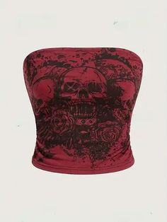 Y2k Skull, Red Y2k, Skull Top, Karakter Disney, Jeans Outfit Summer, Red Crop Top, Crop Top Dress, Y2k Top, Strapless Tops