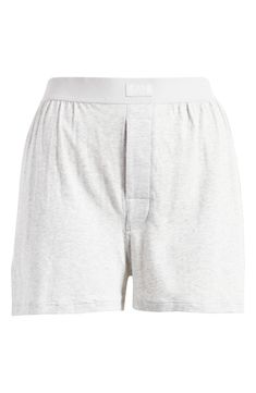 Luxuriate in the laid-back comfort of these stretchy boxer shorts updated in an ultracomfy relaxed fit brought to you by Kim Kardashian's SKIMS. 2 1/2" inseam; 25" leg opening; 13" front rise; 17" back rise (size Medium) 48% modal, 47% cotton, 5% spandex Machine wash, tumble dry Imported Cotton Short Boxer Briefs For Sleep, Loungewear Boxer Briefs With Short Inseam, Boxer Briefs With Built-in Shorts For Loungewear, Comfortable Cotton Boxer Briefs For Loungewear, Relaxed Fit Short Boxer Briefs For Loungewear, Cotton Boxer Briefs With Built-in Shorts And Short Inseam, Cotton Boxer Briefs For Loungewear, Casual Boxer Briefs With Elastic Waistband For Daywear, Casual Boxer Briefs With Elastic Waistband