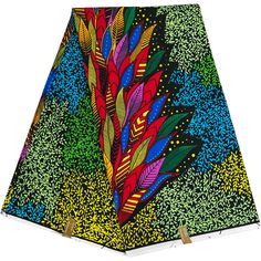 an artistically designed triangle shaped object with colorful feathers on it's back end