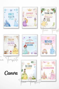 the disney princess birthday cards are shown