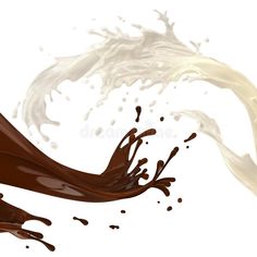 milk and chocolate splashing into each other on white background royalty illustration