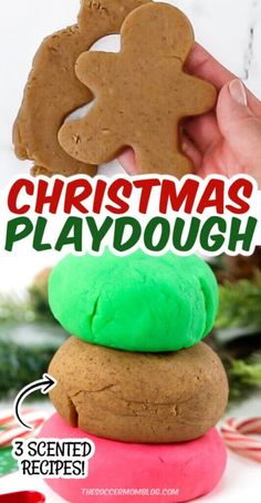 christmas playdough recipe with ginger cookies on top and green frosting in the middle