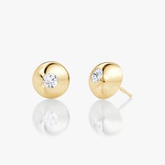 This Dome Stud offers a vintage-inspired alternative to traditional studs. 14k solid gold dome encircles an inlay set VRAI created diamond. Yellow Gold Round Diamond Earrings With Polished Finish, Timeless Polished Diamond Earrings, Gold Polished Round Diamond Earrings, Polished Diamond Round Cut Earrings, 14k Gold Polished Diamond Earrings, Gold Round Diamond Earrings With Polished Finish, Yellow Gold Polished Diamond Earrings For Wedding, 14k Gold Round Diamond Earrings With Polished Finish, Gold Diamond Earrings With Polished Finish