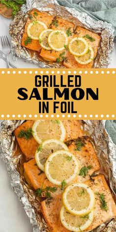 grilled salmon in foil with lemons and herbs