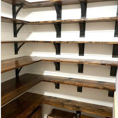 The Cortland Pantry Shelf Support Brackets/Corbels 5 Depth x 5 Wall Mount Length Finish Raw - Uncoated Metal | Industrial Farm Co Commercial Shelving, Picture Ledges, Pantry Layout, Plan Garage, Kitchen Shelving, Shelf Cover, Farmhouse Pantry, Pantry Remodel, Shelf Support