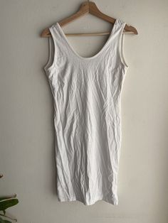 short tank dress in t-shirt fabric. scoop back. Panama Jack c. 90s. size S. could fit M for a tight fit. Short White Dress Tight, Basic Cotton Tank Top With Scoop Back, White Fitted Tank Top With Scoop Back, Casual Fitted Scoop Neck Bodycon Dress, Casual Scoop Back Tank Top For Summer, Casual Bodycon Tank Dress, White Stretch Scoop Neck Tank Top, Spring Stretch Bodycon Dress With Scoop Neck, White Bodycon Tank Top