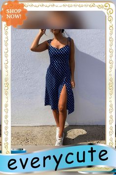 Dresses Summer Women Causal Polka Dot Sleeveless High Pleated Elastic Waist V-neck Beach Dress Vestidos De Verano Casual Polka Dot Sundress For Summer, Polka Dot Spaghetti Strap Vacation Dress, Polka Dot Summer Sundress For Beach, Summer V-neck Sundress For Picnic, Polka Dot Sleeveless Summer Sundress, Polka Dot Sundress For Spring Vacation, Polka Dot Summer Dress With Spaghetti Straps, Sleeveless Sundress For Beach Season Picnic, Polka Dot Summer Dress For Picnic