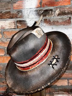 Grit and Glamor western Style Custom Burned, Distressed Cowgirl Hat - Etsy Rustic Adjustable Brimmed Top Hat, Rustic Hats For Rodeo, Rustic Hat With Distressed Brown Curved Brim, Rustic Distressed Brown Hat With Curved Brim, Rustic Hat With Distressed Brown Color And Curved Brim, Rustic Hat With Curved Brim In Distressed Brown, Rustic Flat Brim Hat For Rodeo, Rustic Rodeo Hat, Distressed Brown Fedora For Country Events