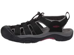 Like the KEEN® Newport H2 is designed for function. The all synthetic upper is extremely durable and quick drying. The patent pending toe guard offers more protection than any other sport sandal, and the multi-lug outsole will serve you well on the street, trail, river bed or boat deck. A hydrophobic foam lining is comfortable against the foot, and will not absorb water..Polyester upper wraps around foot for stability, allowing generous ventilation..Toe guard so you can worry about the activity, not your toes..Elastic Closure with Cord Lock creates a quick, snug fit, while allowing flexibility..EVA footbed inhibits foot odor and controls moisture..Compression molded EVA midsole is contoured for superior comfort and support of the foot structure..3M Reflective pull tabs provide added visibi Sporty Slip-resistant Sport Sandals For Outdoor Activities, Durable Black Sport Sandals, Durable Sporty Black Sport Sandals, Black Durable Sport Sandals, Sporty Slip-resistant Sandals For Outdoor Activities, Waterproof Sport Sandals For Walking, Waterproof Functional Sport Sandals For Walking, Functional Waterproof Walking Sport Sandals, Sporty Closed Toe Sandals For Hiking