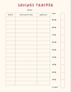 a printable savings tracker with the words savings tracker