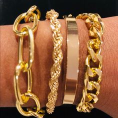 Gold Costume Bracelet Set .... Brand New... $10 Each Casual Gold Metal Jewelry, Casual Gold Metal Chain Bracelet, Gold Casual Bangle Jewelry, Casual Gold Metal Bracelets, Casual Gold Metal Bracelet, Casual Gold Bangle Jewelry, Casual Gold Jewelry For Party, Casual Gold Bracelet, Casual Gold Bangle Bracelet