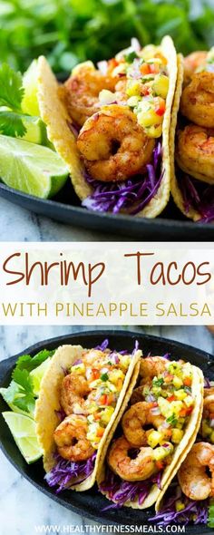 shrimp tacos with pineapple salsa on a plate