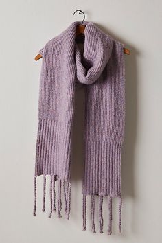 Sure to be a staple in your cold-weather accessories collection for countless years to come, this totally timeless scarf is featured in a soft, ribbed-knit fabrication with defined fringe at hems for the perfect finishing touch. | Hit The Ground Scarf by Free People in Purple Rib Knit Scarf, Cozy Winter Scarves With Fringe, Purple Fits, Cute Scarfs, Blanket Scarf, Cold Weather Accessories, Wool Scarf, The Girl Who, Knit Scarf