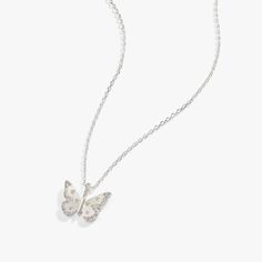 Sterling Silver Cute Butterfly Necklace, Crystal Butterfly Necklace, Butterfly Necklace Silver, Silver Butterfly Necklace, Butterfly Crystal, Dr Closet, Pretty Jewelry Necklaces, Fashion Things, How To Clean Metal