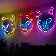 PRICES MAY VARY. 🎭【3 style Mask】: Demon LED mask has 3 different style:Pink LED style,Red LED style and Yellow LED style.You can choose any combination with these mask(Not include battery). 🎭【Feature】: Demon anime mask has 3 LED modes, they are light on, slow flashing and fast flashing.But you need to install the battery by yourself. 🎭【Material】: Japanese demon costume masks are made of hard plastic,which is Lightweight, sturdy,easy to wear, adjustable, no smell and harmless. 🎭【Occasion】: De Japanese Fox Mask, Demon Costume, Japanese Fox, Kitsune Mask, Plastic Mask, Fox Mask, Fox Face, Led Mask, Anime Decor