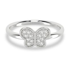 With a cascade of diamonds adorning the butterfly's wings, this Butterfly Diamond Glistening Ring is a testament to the fleeting beauty of life. The diamonds are precisely arranged to draw attention to the intricate details and craftsmanship. Whether you're treating yourself or surprising a loved one, this diamond stack ring is a gift from the heart that will be cherished for a lifetime. Elegant Butterfly Ring With Vvs Clarity Cubic Zirconia, Luxury White Gold Butterfly Ring, Diamond Butterfly Jewelry For Anniversary, Elegant Butterfly Ring With Diamond Accents, Butterfly Shaped Diamond Jewelry For Anniversary, Elegant Butterfly-shaped Rings With Diamond Accents, Elegant Butterfly Ring With Diamond Accents As Gift, Elegant Butterfly Diamond Ring For Gift, Elegant Butterfly Ring With Diamond Accents For Gift