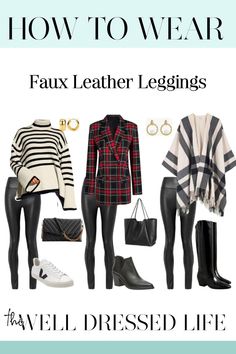 How to Wear Faux Leather Leggings How To Style Brown Faux Leather Leggings, Leather Legging Outfits Fall, How To Wear Leather Leggings, Pleather Legging Outfits Casual, Brown Faux Leather Leggings Outfit, Black Faux Leather Leggings Outfit, Faux Leather Leggings Outfit Dressy, Spandex Leggings Outfit