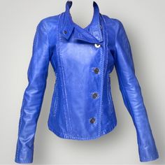 Reposhing This Item I Purchased From @Jawndoughvintge. Loved It, But Too Small For Me. It Is True To Size Questions? Leave A Comment Below! Blue Biker Jacket, Donna Karan, Leather Jackets, Lambskin Leather, Biker Jacket, Blue And Silver, Size 2, Jackets & Coats, Jackets For Women