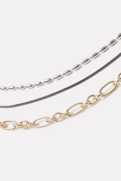 Mira Triple Chain Necklace Triple Chain Necklace, Chain Design, Layered Necklace, Mixed Metals, Layered Necklaces, Lobster Clasp, Silver Gold, Chain Necklace, Gold Necklace