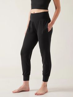 Salutation Jogger | Athleta Cropped Joggers, Fitness Studio, Black Joggers, Tag Sale, Athleta Pants, Wide Waistband, Petite Size, Large Black, For Life