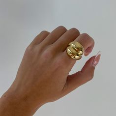 Gold Chunky Dome Ring - Crafted from gold and stainless steel, our bubble gold dome ring. The smooth reflective surface looks absolutely stunning and makes an incredible statement!  Details: - Stainless Steel and 18k Gold - Hypoallergenic - non-tarnishing - Will not turn skin green! - Style: Minimalist WHY VASI Jewelry? - Ethically sourced gems and stones - Made with recycled gold - Handmade or designed/sourced - Shop local (based in Chicago) - Beats major competitors prices  - Long lasting qual Modern Everyday Dome Ring, Trendy Everyday Dome Ring, Trendy Gold Dome Ring Tarnish Resistant, Minimalist Metal Dome Ring With Open Design, Minimalist Metal Dome Ring With Open Shape, Modern Wide Band Round Metal Ring, Modern Wide Band Metal Ring, Modern Wide Band Ring In Metal, Trendy Metal Dome Ring With Open Design