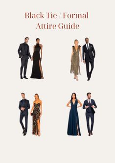 black tie / formal attire guide for men and women from the front, to the back