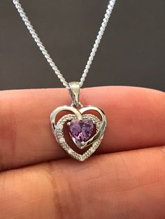 February Birthstone Necklace, Gifts For Daughter, Amethyst Heart, Necklace Amethyst, Beads Bracelet Design, Purple Necklace, February Birthstone, Heart Locket, February Birth Stone