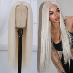 Black Straight Lace Front Wigs, Lace Front Wigs From Amazon, Platinum Blonde Hair Wig, Platnum Blonde, Blonde Weave Hairstyles, Blonde Wig Straight, Platinum Blonde Lace Front Wig, Blond Wigs, Platinum Blonde Wig