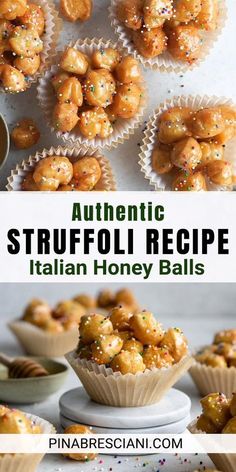 the recipe for stuffed italian honey balls is shown