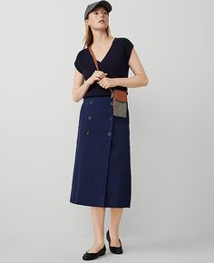 Elevate your weekend wardrobe with the Ann Taylor Weekend Sateen Button Wrap Skirt. This skirt combines comfort with elegance, featuring a button front and angled front welt pockets for a touch of sophistication. Perfect for relaxed outings or casual office days, it's designed to hit at mid-calf, making it versatile for various footwear options.

- Size: Regular - 4
- Color: Pure Sapphire
- Material: 72% Cotton, 25% Rayon, 3% Spandex
- Length: 31" long
- Gender: Female
- Garment Care: Machine Wa Workwear Midi Skirt With Pockets, Midi Skirt With Pockets For Work, Business Casual Skirt With Pockets, Workwear Skirt With Belt Loops And Relaxed Fit, Workwear Skirt With Belt Loops, Fall Workwear Skirt With Belt Loops, Business Casual Relaxed Skirt With Pockets, Casual Business Skirt With Pockets, Versatile Workwear Skirt With Side Pockets