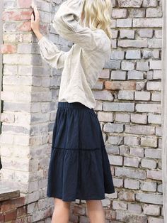 "Linen skirt with delicate, decorative wild edge on the frills. Relaxed fit with mid waist. Gorgeous, elegant and natural. The simple cut, perfect for any figure. Pair with our linen tops. French seems DETAILS: - 100% washed, softened, light  linen.  - Includes one linen skirt - The images above show the 'navy blue' colour - Wide waistband ensures comfort - Pockets on the sides - Shrinkage after the first wash up to 3% - Does not cause allergies - Has bacteriostatic properties - Is ecological an Blue Linen Skirt, Linen Tops, Comfortable Skirts, Midi Skirt With Pockets, Navy Blue Linen, Skirt Midi, Skirt With Pockets, Linen Skirt, Blue Colour